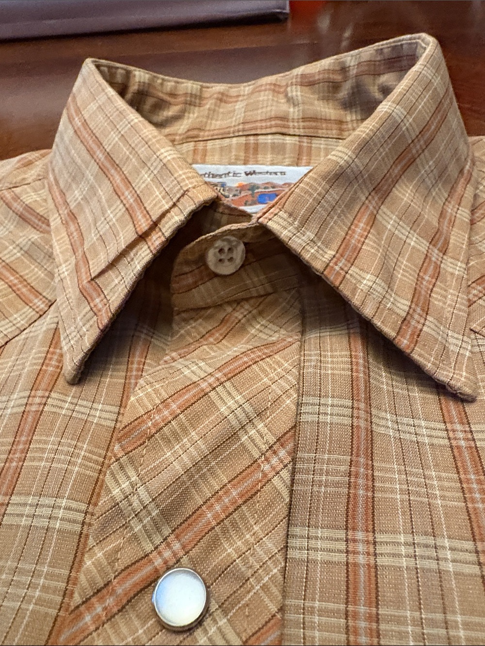 π Authentic Western Menβs Orange/Tan Plaid Snap-Up Short-Sleeve Shirt Size 17.5 - Picture 10 of 16